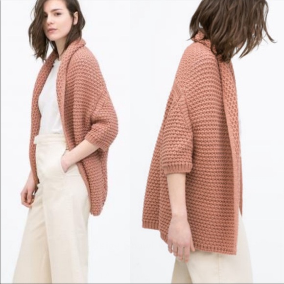 Zara Sweaters - Zara Blush Chunky Knit 3/4 Sleeve Open Front Cozy Cardigan